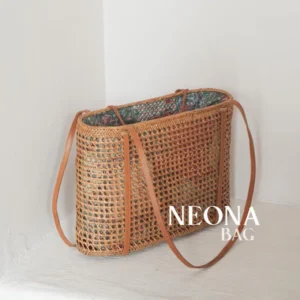 Tote Bag Anyaman Rotan Ate Furing Batik Random Model SerutTas Anyam Jaring Woman Summer Rattan Bag Handmade